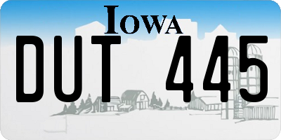 IA license plate DUT445
