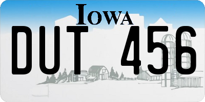 IA license plate DUT456