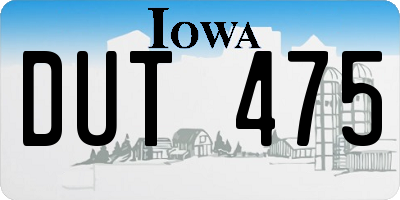 IA license plate DUT475