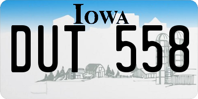 IA license plate DUT558