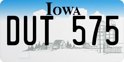 IA license plate DUT575