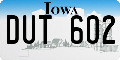 IA license plate DUT602
