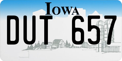 IA license plate DUT657