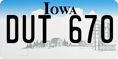 IA license plate DUT670