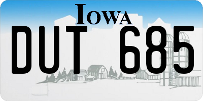IA license plate DUT685