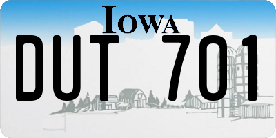 IA license plate DUT701