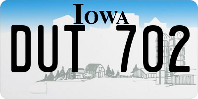 IA license plate DUT702