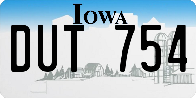IA license plate DUT754