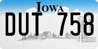 IA license plate DUT758