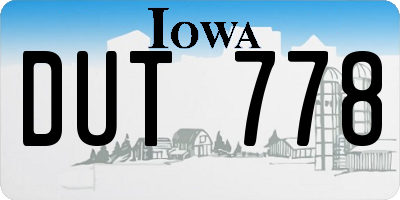 IA license plate DUT778