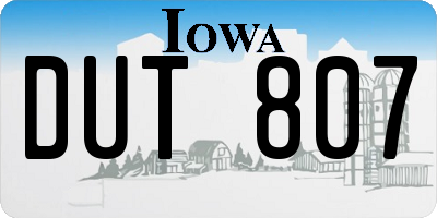 IA license plate DUT807