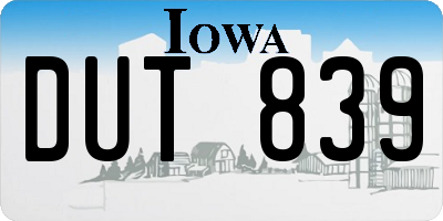 IA license plate DUT839