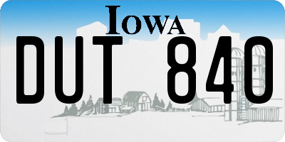 IA license plate DUT840