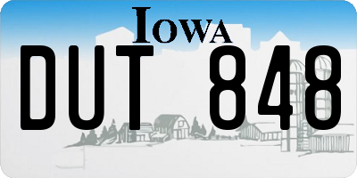 IA license plate DUT848