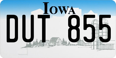 IA license plate DUT855