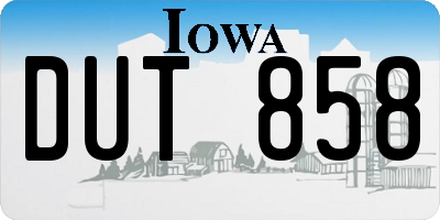 IA license plate DUT858