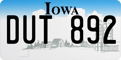 IA license plate DUT892