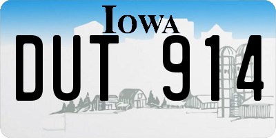 IA license plate DUT914