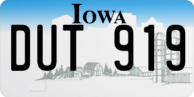 IA license plate DUT919