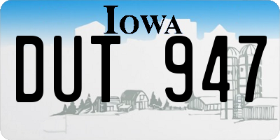 IA license plate DUT947