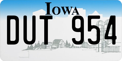 IA license plate DUT954