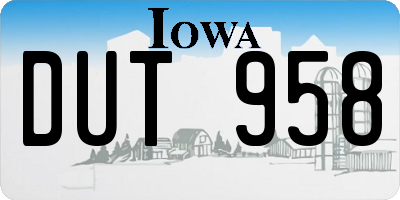 IA license plate DUT958