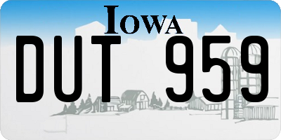 IA license plate DUT959