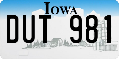 IA license plate DUT981