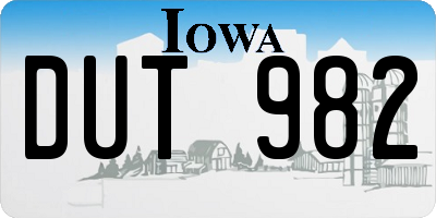 IA license plate DUT982