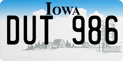 IA license plate DUT986