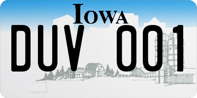 IA license plate DUV001