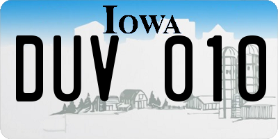 IA license plate DUV010
