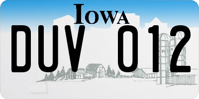 IA license plate DUV012