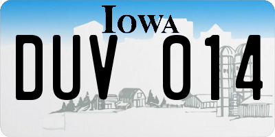 IA license plate DUV014