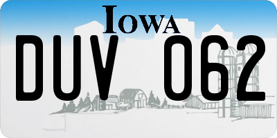 IA license plate DUV062