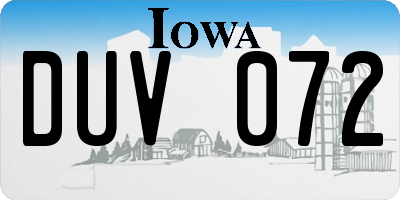 IA license plate DUV072