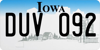 IA license plate DUV092