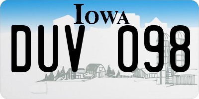 IA license plate DUV098