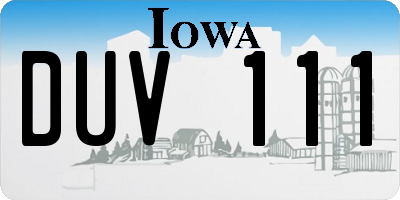 IA license plate DUV111