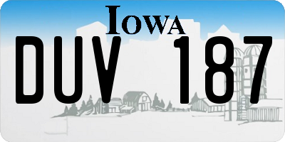 IA license plate DUV187