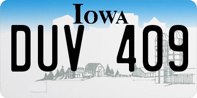 IA license plate DUV409