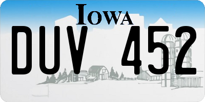 IA license plate DUV452