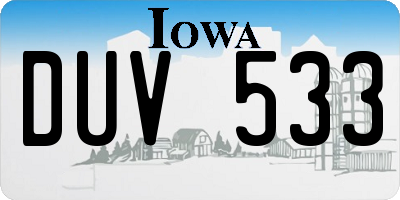 IA license plate DUV533