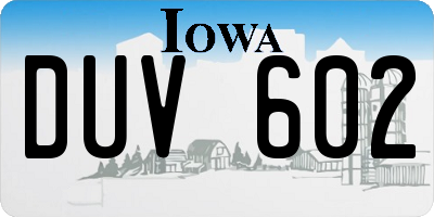 IA license plate DUV602
