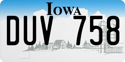 IA license plate DUV758