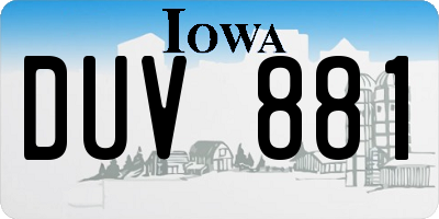 IA license plate DUV881