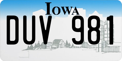 IA license plate DUV981