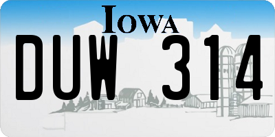 IA license plate DUW314