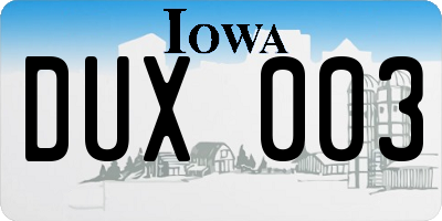 IA license plate DUX003