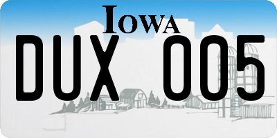 IA license plate DUX005